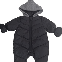 Enterito parka con gorrito Pompom de lana Gris Zapallito Negro S (3-6m)