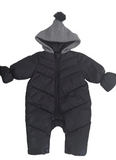 Enterito parka con gorrito Pompom de lana Gris Zapallito Negro S (3-6m)